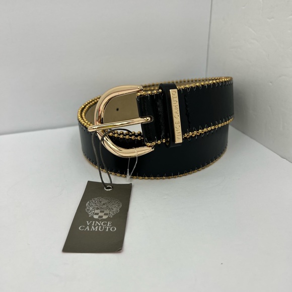 Vince Camuto Accessories - VINCE CAMUTO SMALL BLK BELT W/SMALL METAL BALLS AROUND THE EDGE, GOLD HARDWARE